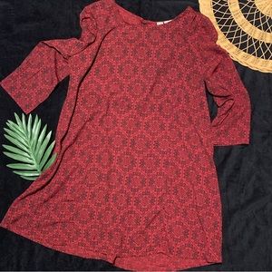 🌺 Mimi Chica Red Floral Long Sleeve Lightweight A-Line Dress